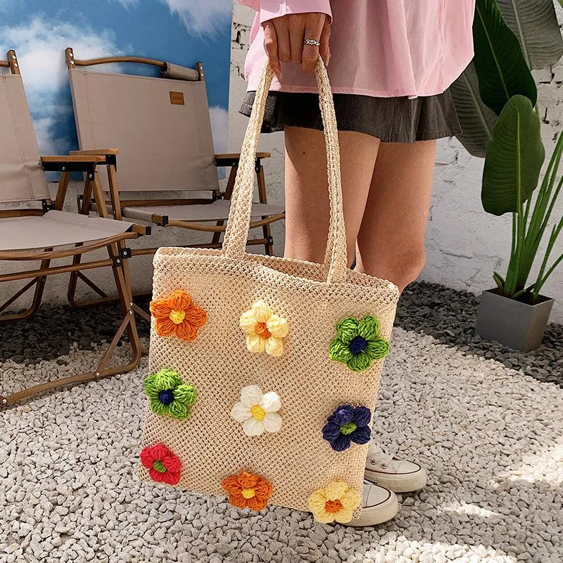 Straw Flower Tote Bag