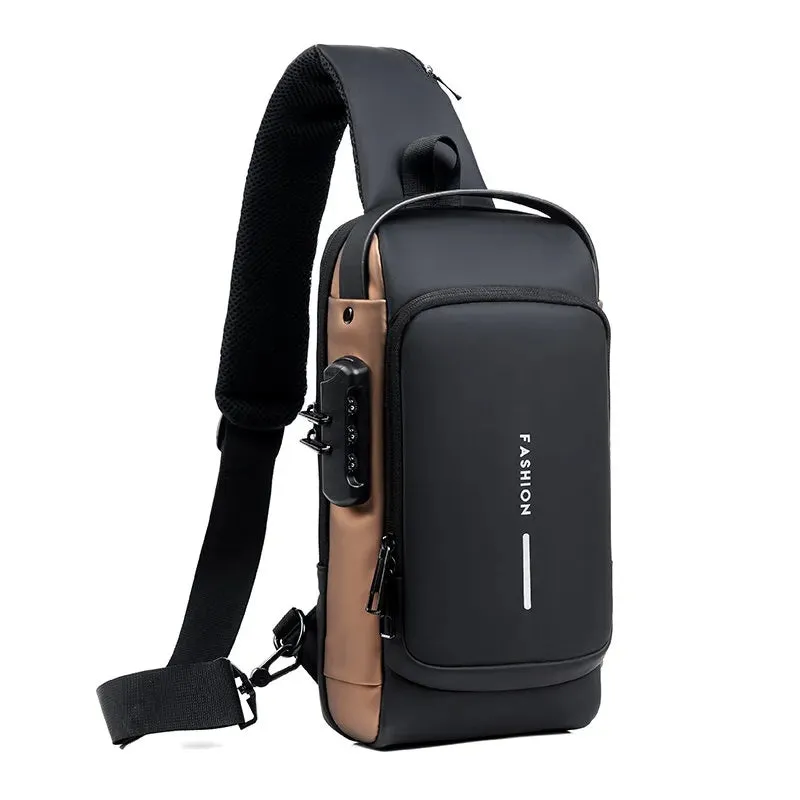 Travel Sling Bag Cross-Body Backpack With Anti-Theft Padlock & USB Charging Port